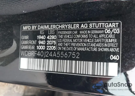 2004 Mercedes-Benz C 230 Kompressor Sport/Sport from USA, damaged, VIN WDBRF40J24A556752